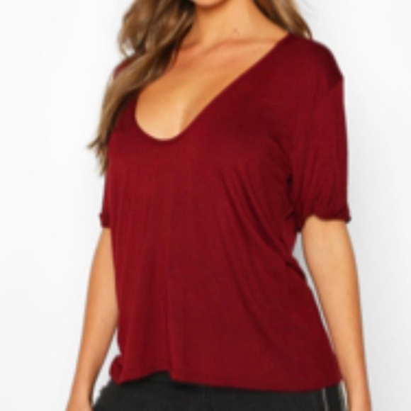Maroon Berry Red Extreme V Front Oversized T-Shirt - NWT - Medium - Picture 2 of 2